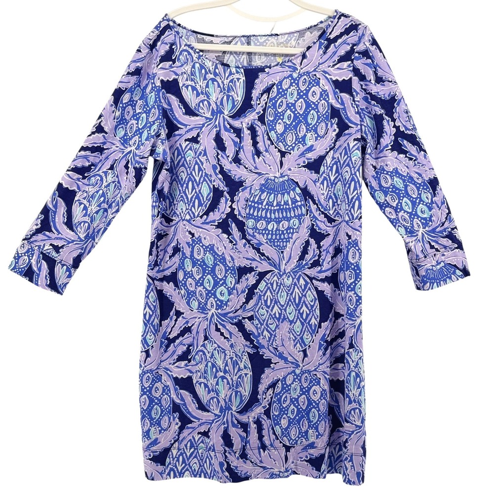 Lilly Pulitzer Womens Purple Blue Pineapple Pima Cotton Shift Dress Large